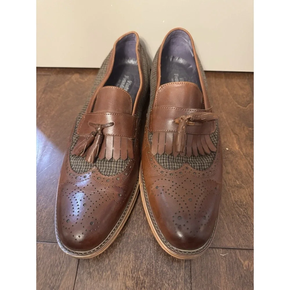 Vintage Foundry Co Wingtip Tassel Loafers Brown Leather Tweed Men's Slip On- 12